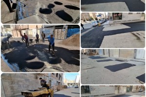 عملیات ترمیم و لکه‌گیری آسفالت کوچه نگارستان نهم
