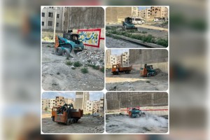 پاکسازی زمین‌های بایر در خیابان 15 متری آزادگان و کوچه‌های گلستان 24 و 25