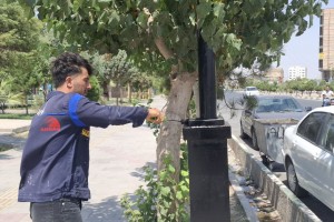 رنگ‌آمیزی 30 پایه چراغ در پارک ولایت در راستای شاداب‌سازی بوستان‌های شهری