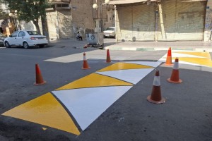 رنگ‌آمیزی سرعت‌گیرها و نصب علائم هشدار دهنده در معابر اصلی صالحیه