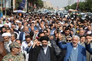 راهپیمایی مردم و مسئولین شهرهای صالحیه و گلستان در حمایت از مردم مظلوم غزه