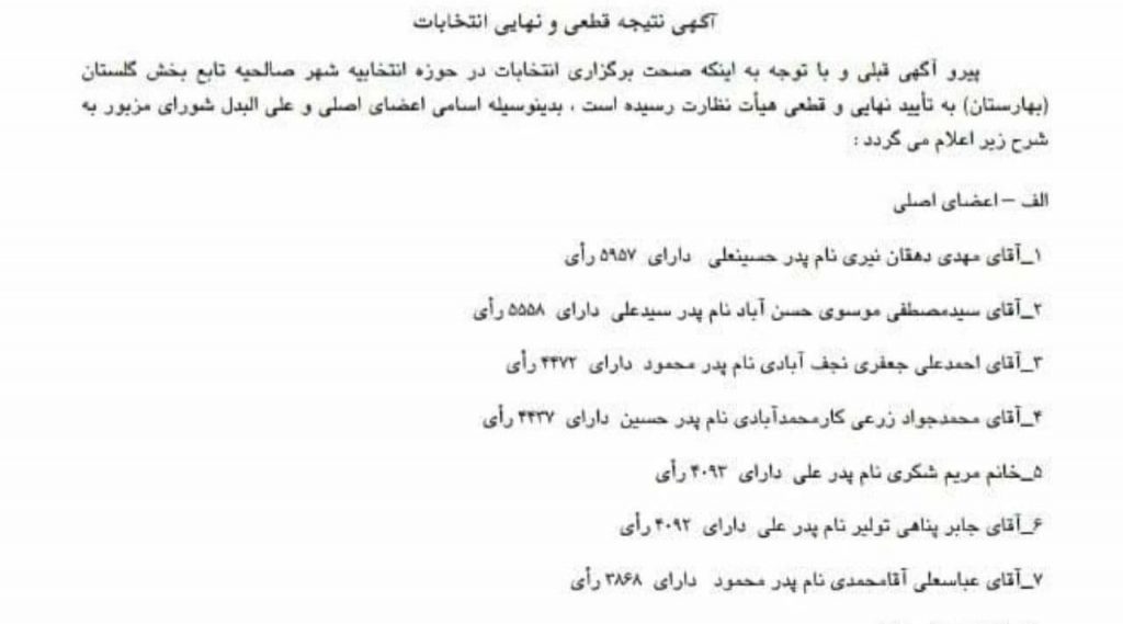 صحت انتخابات در شهر صالحیه تائید شد